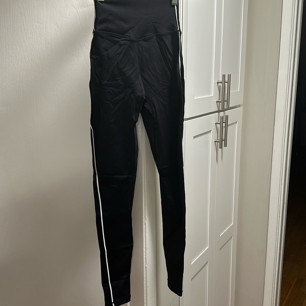 BuffBunny Black Leggings with White Stripes